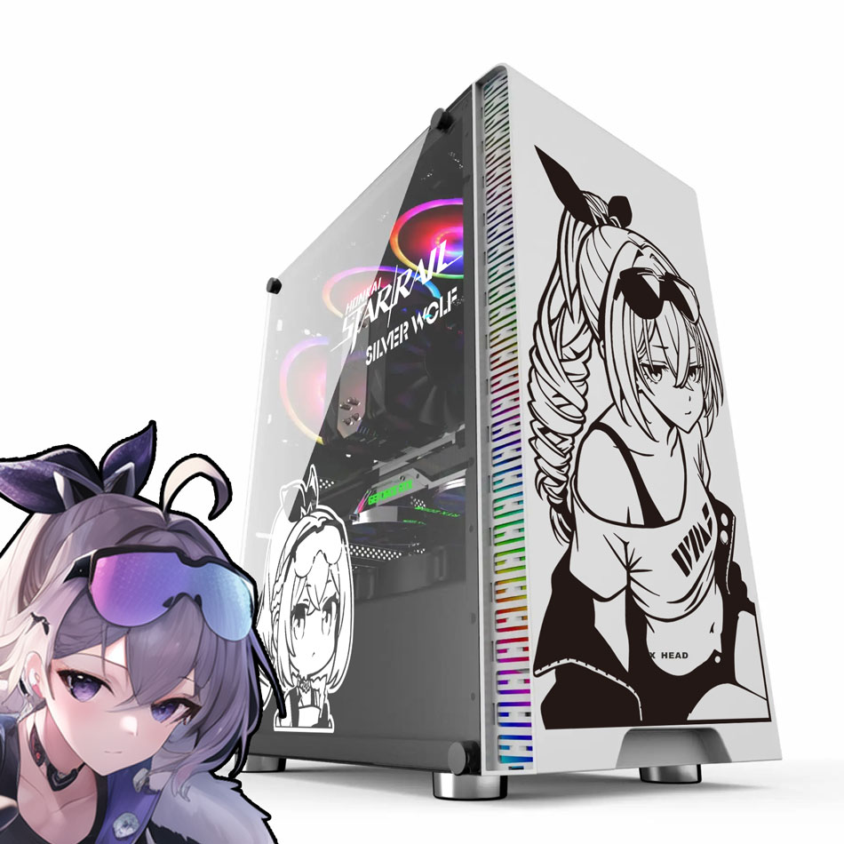Console Gaming Pc Case - ملصقات أنمي الذئب الفضي لعلبة الكمبيوتر،